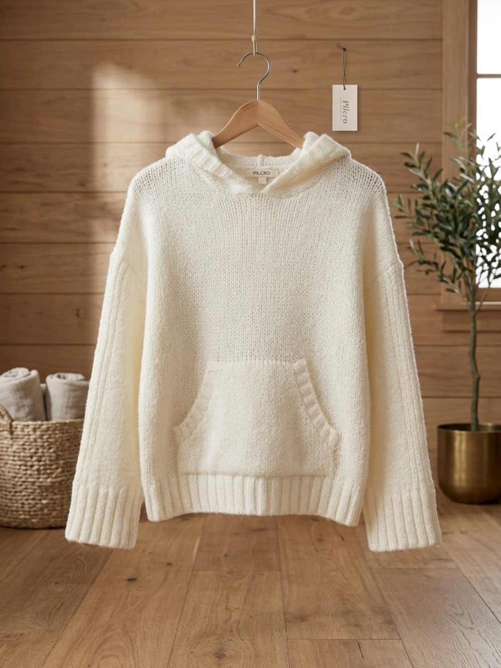 Anthropologie Pilcro Cream Hooded Crewneck Sweater XS